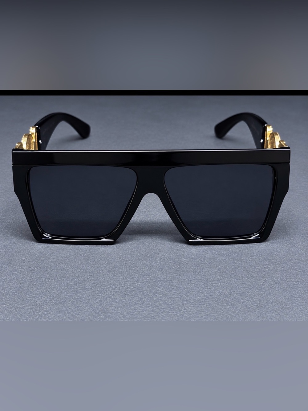 Black and Gold Rectangular Sunglasses - Picture 5 of 6